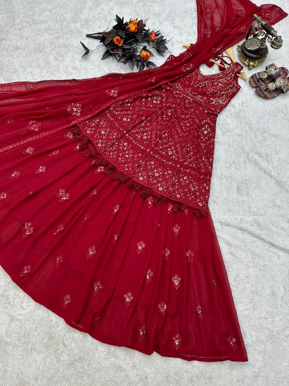 10038 Faux Georgette Top Lehenga Dupatta Catalog